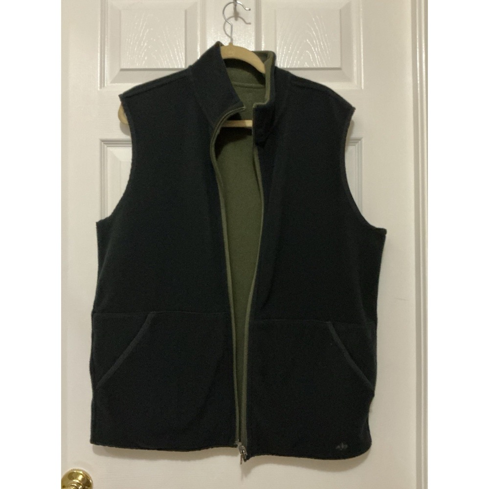 Brooks Brothers 346 Vest Mens XL GrayBlue Reversible Fleece Full Zip High Collar